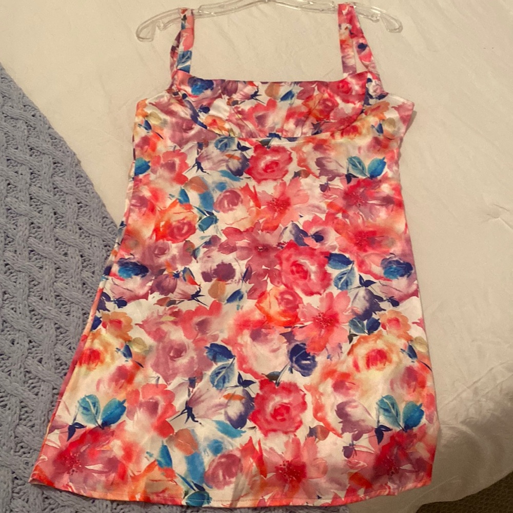 floral mini dress, satin/silky